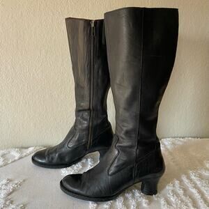 BORN Leather Boots Women's High-Calf Fashion Heel Blk Sz 7 Grunge Goth Witchy